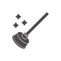 Plunger for cleaning clogged sewer pipes icon in flat style.